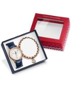 Tommy Hilfiger Women's Navy Croc-embossed Leather Strap Watch 38mm & Bracelet Gift Set 1770011