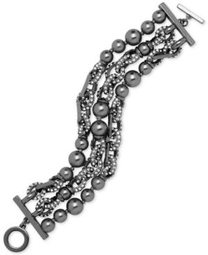 Anne Klein Hematite-tone Imitation Gray Pearl Triple Strand Bracelet