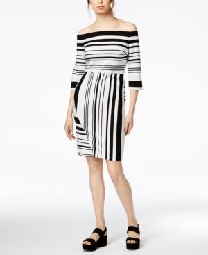 Bar Iii Striped Off-the-shoulder Dress, Created For Macy's