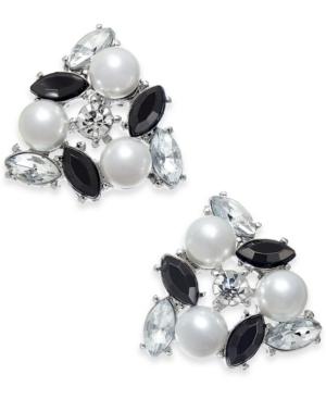 I.n.c. Silver-tone Crystal, Stone & Imitation Pearl Cluster Stud Earrings, Created For Macy's