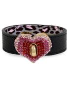 Betsey Johnson Gold-tone Pave Heart Black Leather Bracelet