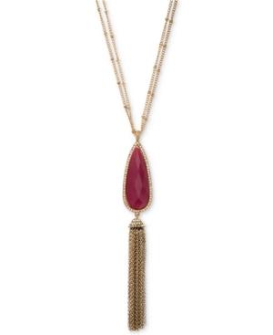 Lonna & Lilly Gold-tone Pave, Stone & Chain Tassel 32 Double-chain Pendant Necklace