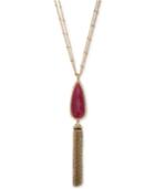 Lonna & Lilly Gold-tone Pave, Stone & Chain Tassel 32 Double-chain Pendant Necklace