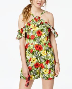 Xoxo Juniors' Printed Cold-shoulder Ruffle Romper