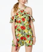 Xoxo Juniors' Printed Cold-shoulder Ruffle Romper