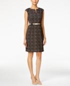 Connected Belted Split-neck Printed Dress