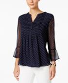 Charter Club Petite Printed Pintucked Bell-sleeve Top, Only At Macy's
