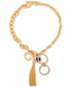 Guess Gold-tone Tassel And Pave Charm Link Bracelet