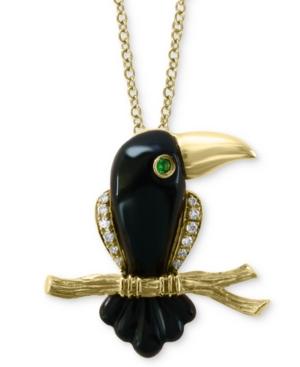 Effy Onyx (22 X 6mm), Tsavorite & Diamond Accent Toucan 18 Pendant Necklace In 14k Gold