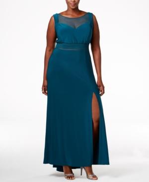 Nightway Plus Size Illusion-neckline Empire Gown