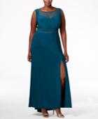 Nightway Plus Size Illusion-neckline Empire Gown