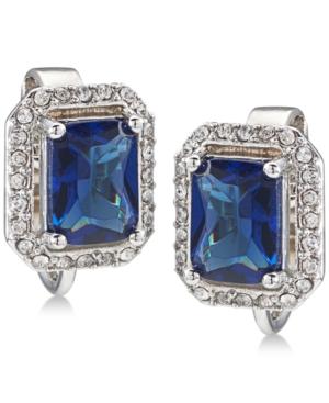 Carolee Silver-tone Pave & Blue Stone Clip-on Stud Earrings