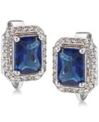 Carolee Silver-tone Pave & Blue Stone Clip-on Stud Earrings