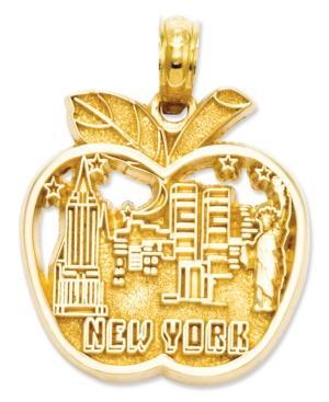 14k Gold Charm, Cut-out New York City Skyline Apple Charm