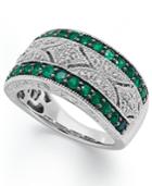 Emerald (1/2 Ct. T.w.) And Diamond (1/10 C.t. T.w.) Antique Band In Sterling Silver