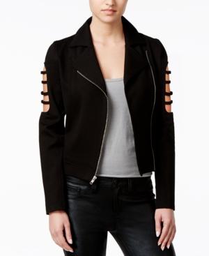 In Awe Of You By Awesomenesstv Juniors' Cutout-sleeve Ponte-knit Moto Jacket