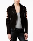 In Awe Of You By Awesomenesstv Juniors' Cutout-sleeve Ponte-knit Moto Jacket
