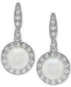 Cultured Freshwater Pearl (7mm) & Swarovski Zirconia Drop Earrings In Sterling Silver