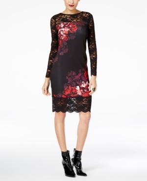 Thalia Sodi Printed Lace-trim Sheath Dress, Created For Macy's