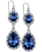 2028 Silver-tone Blue Stone Pave Double Drop Earrings