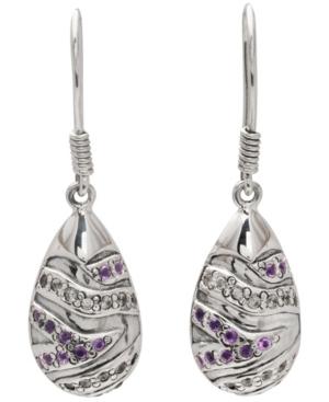 Asian Tiger Signature Sterling Silver Earrings Embellished By Amethyst And White Cubic Zirconia