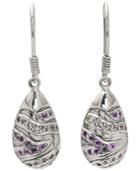 Asian Tiger Signature Sterling Silver Earrings Embellished By Amethyst And White Cubic Zirconia