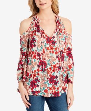 Jessica Simpson Juniors' Gloria Printed Cold-shoulder Blouse