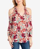 Jessica Simpson Juniors' Gloria Printed Cold-shoulder Blouse