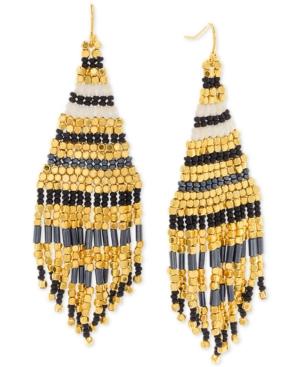 Steve Madden Gold-tone Beaded Fringe Drop Earrings