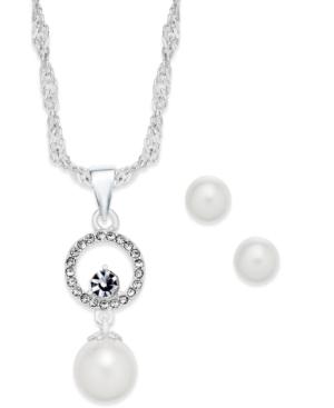 Charter Club Silver-tone Imitation Pearl Pendant Necklace And Earrings