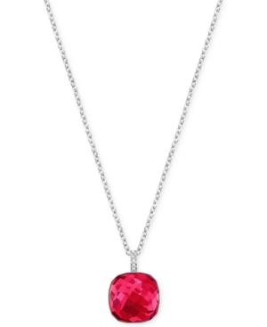 Swarovski Silver-tone Pink Crystal Solitaire Pendant Necklace