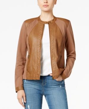 Style & Co Mixed-media Faux-leather Jacket, Only At Macy's