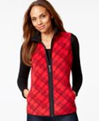 Karen Scott Red Faux-fur-trim Plaid Vest, Only At Macy's