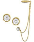 Rachel Rachel Roy Gold-tone Crystal Stud Earrings And Chain Swag Ear Cuff