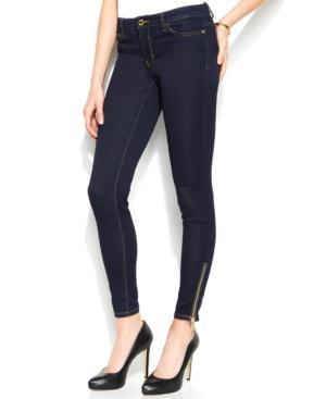 Michael Michael Kors Skinny Ankle-zip Jeans, Dark Rinse Wash