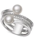 Cultured Freshwater Pearl (6mm) & Cubic Zirconia Coil Ring In Sterling Silver