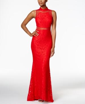 Betsy & Adam Illusion Lace Column Gown