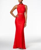 Betsy & Adam Illusion Lace Column Gown