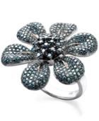 Blue Diamond Pave Flower Ring In Sterling Silver (2-5/8 Ct. T.w.)