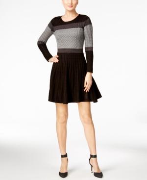 Calvin Klein Colorblocked Cable-knit Sweater Dress