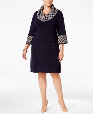 Jessica Howard Plus Size Geo-contrast Sweater Dress