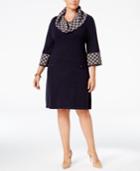 Jessica Howard Plus Size Geo-contrast Sweater Dress