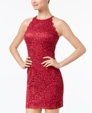 Bcx Juniors' Scalloped Glitter Lace Halter Dress