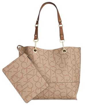 Calvin Klein Large Reversible Monogram Tote With Pouch