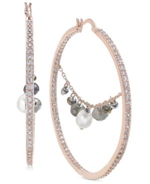 Paul & Pitu Naturally Two-tone Pave & Imitation Pearl Beaded Trapeze Hoop Earrings