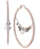 Paul & Pitu Naturally Two-tone Pave & Imitation Pearl Beaded Trapeze Hoop Earrings