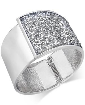 Inc International Concepts Silver-tone Glittery Wide Hinged Bangle Bracelet, Only At Macy's