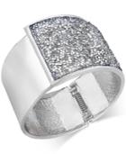 Inc International Concepts Silver-tone Glittery Wide Hinged Bangle Bracelet, Only At Macy's