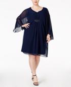 Connected Plus Size Illusion-sleeve Chiffon Shift Dress