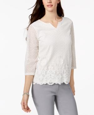 Alfred Dunner Lakeshore Drive Split-neck Crochet-lace Top